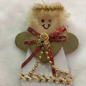 Festive Angel Ornament with Gold and Red Details